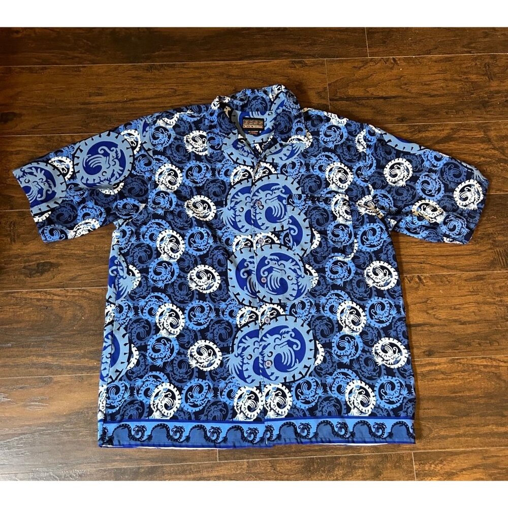 Boss by IG Design Men's Hawaiian‎ Shirt XL Blue Dragon Aloha Short Sleeve